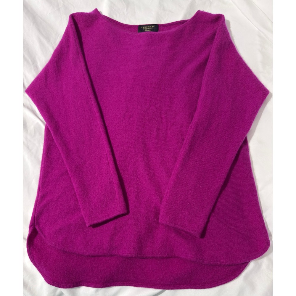Charter Club 100% Cashmere Sweater L Magenta Purple Boat Neck High Low - Picture 2 of 8